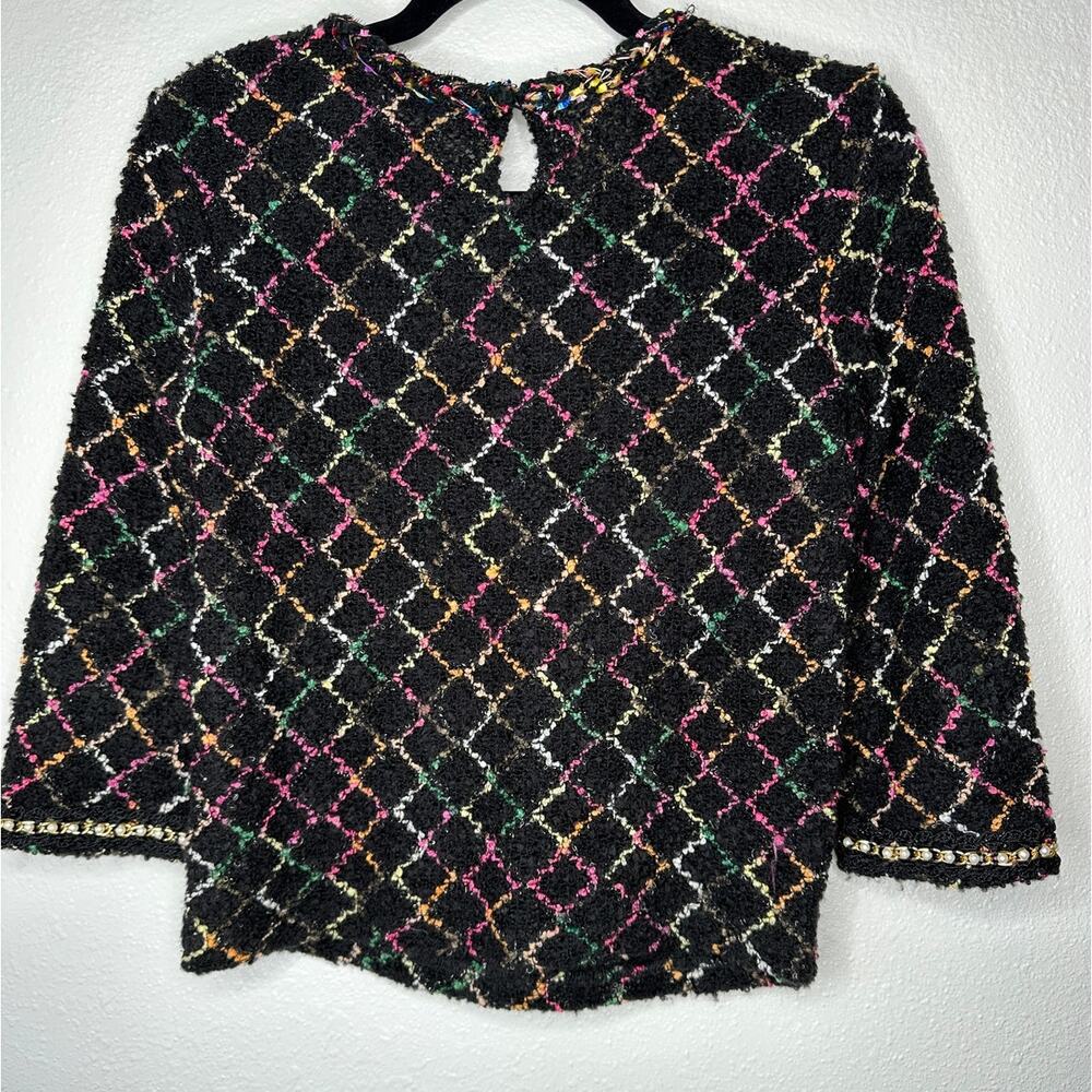 Zara Black Multicolor Boucle Knit Sweater with Pearl Detail on Sleeves Top S - Picture 10 of 14
